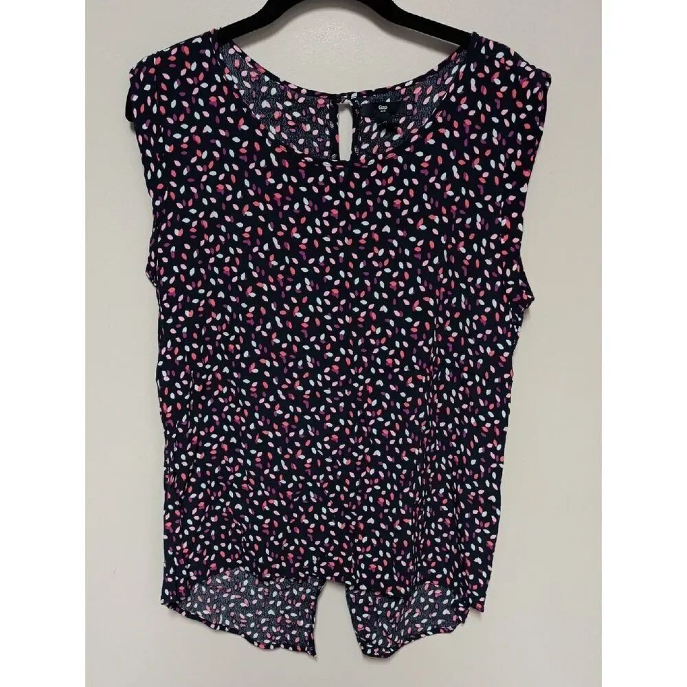 GAP Navy Sleeveless Printed Top with Pink & Light Blue Spots